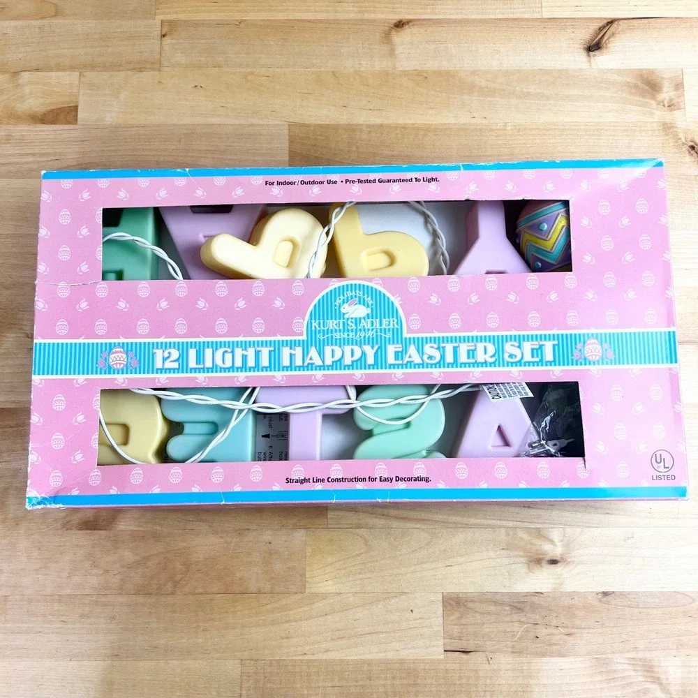 Kurt S‎ Adler Vintage 12 Light Happy Easter Set Pastel String Lights TESTED